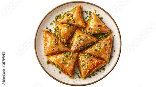 Delicious baklava pieces with pistachios on transparent background