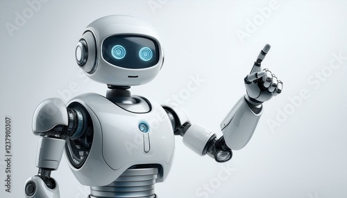 happy, cute humanoid robot point, full body, photo, ultra realistic, perfect light, isolated ,money ,business