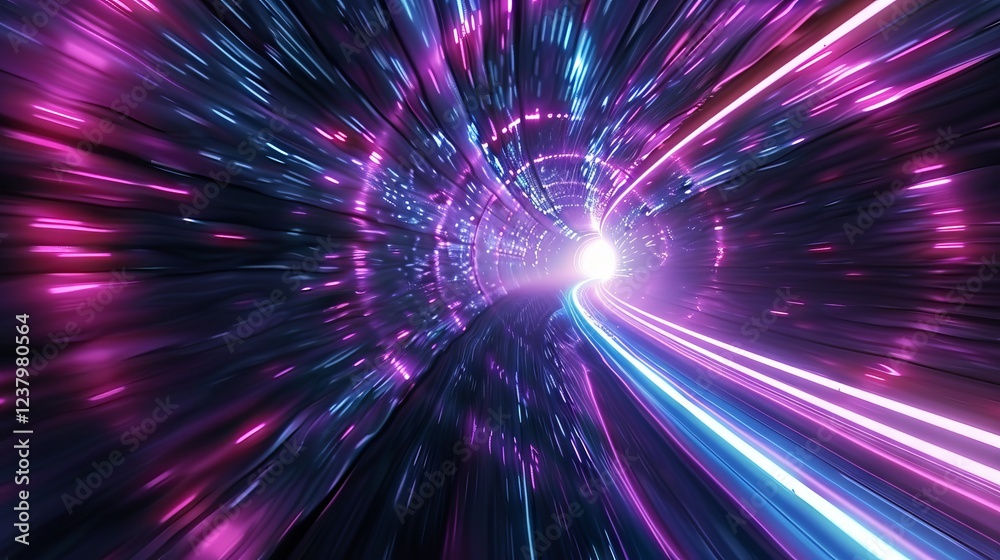 Obraz premium Futuristic hyper jump 3D spaceflight illustration with radiant cosmic energy and vibrant nebula trails