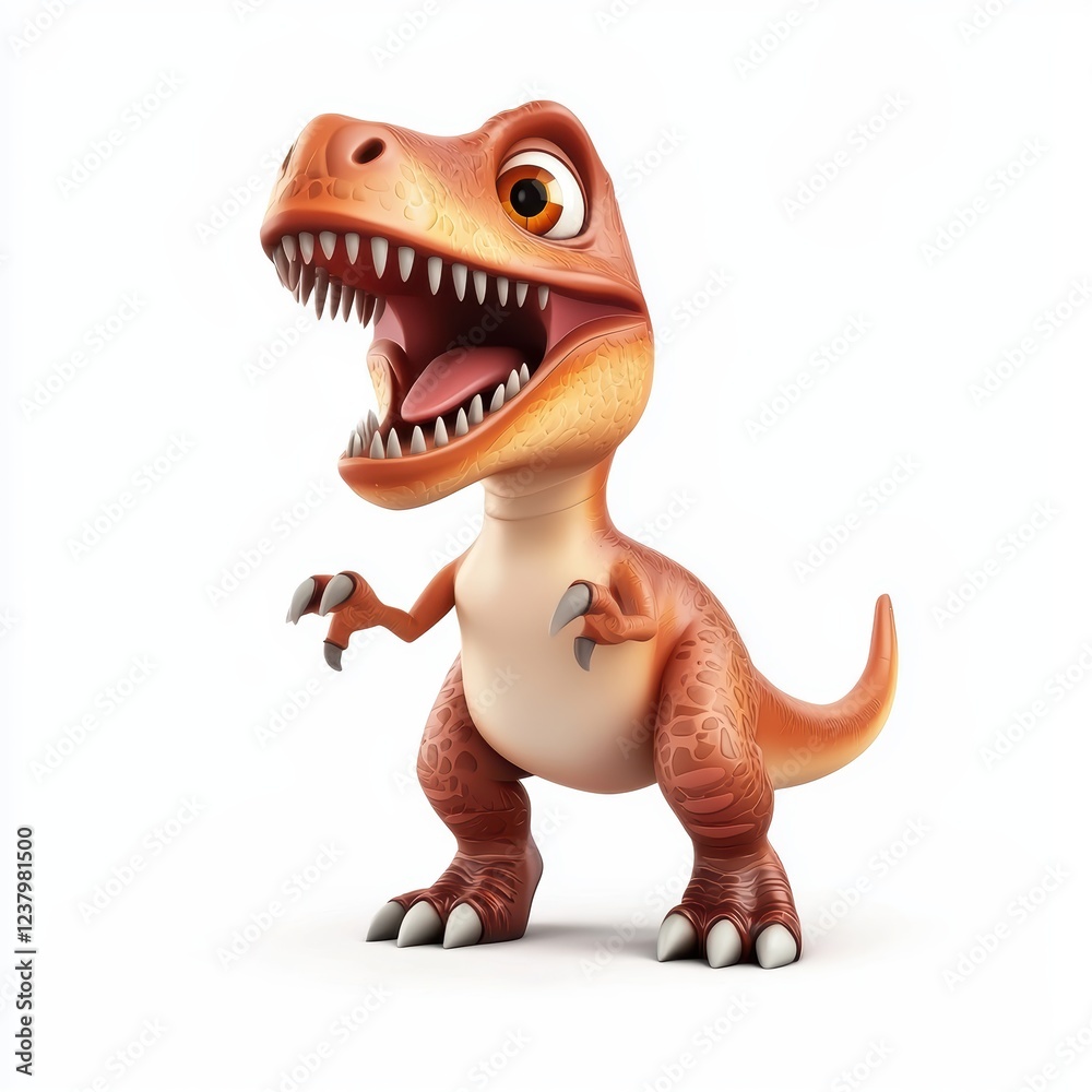 Fototapeta premium Cartoon-style dinosaur roaring playfully, isolated on a clean white background