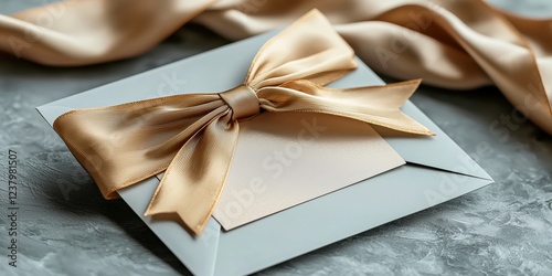 Elegant envelope with a satin ribbon and blank card on a textured surface for special occasions