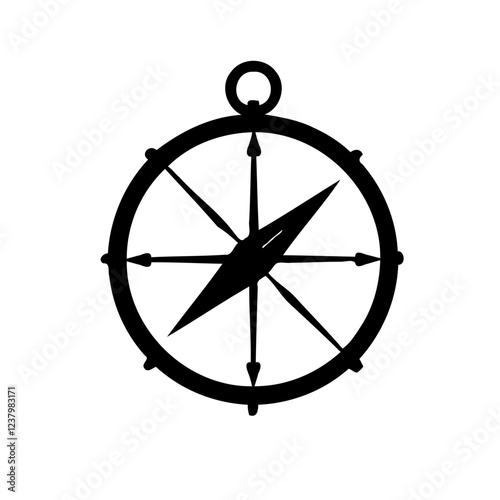 Isolated Compass Navigation Symbol, Black on White