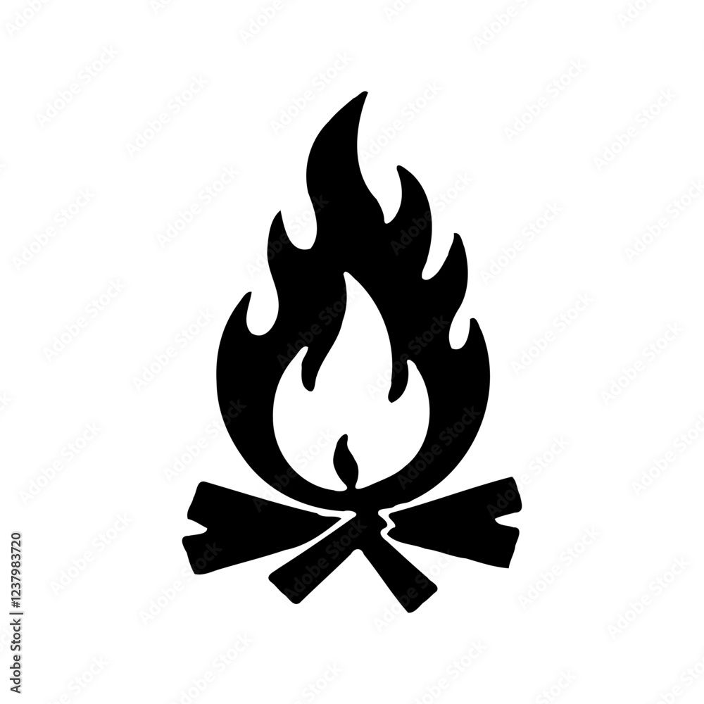 Campfire Silhouette Burning with Flames Graphic Icon Campfire Silhouette Burning with Flames Graphic Icon