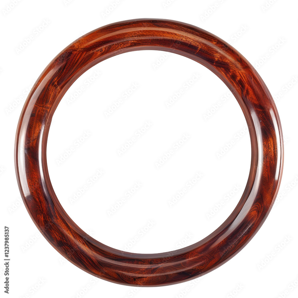 circular wooden frame with glossy finish, showcasing rich reddish brown tones and intricate wood grain patterns, perfect for displaying art or photographs circular wooden frame with glossy finish, showcasing rich reddish brown tones and intricate wood grain patterns, perfect for displaying art or photographs