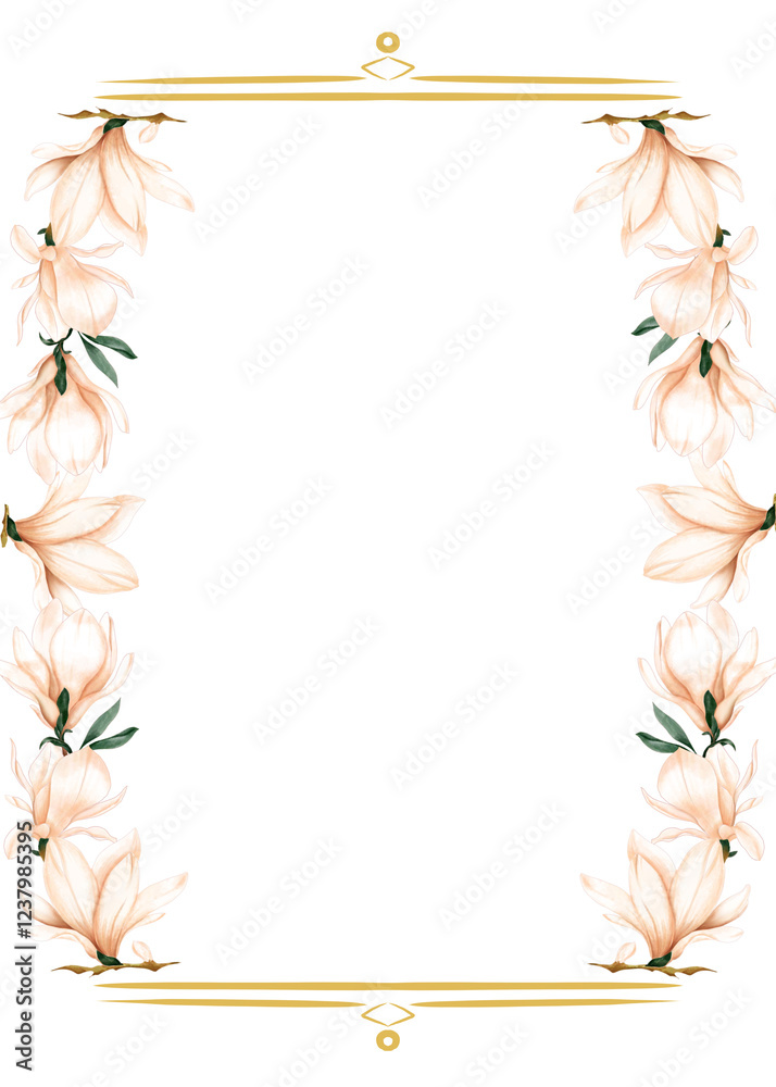 Fototapeta premium Watercolor Floral frame with pink peonies. Luxurious soft invitation border for Wedding card.