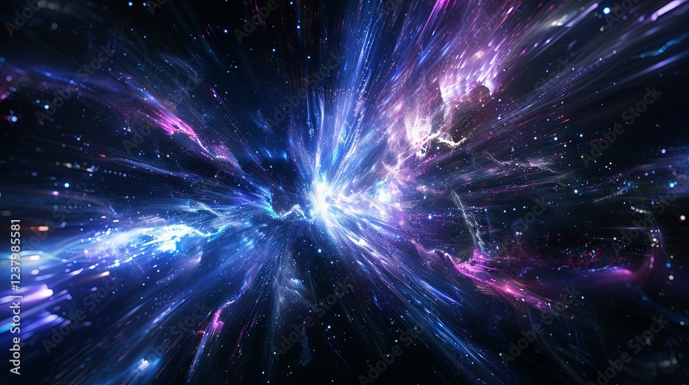 Fototapeta premium Futuristic hyper jump 3D spaceflight illustration with radiant cosmic energy and vibrant nebula trails