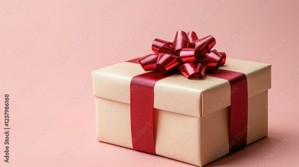 Obraz premium A Beige Gift Box with a Red Ribbon Bow