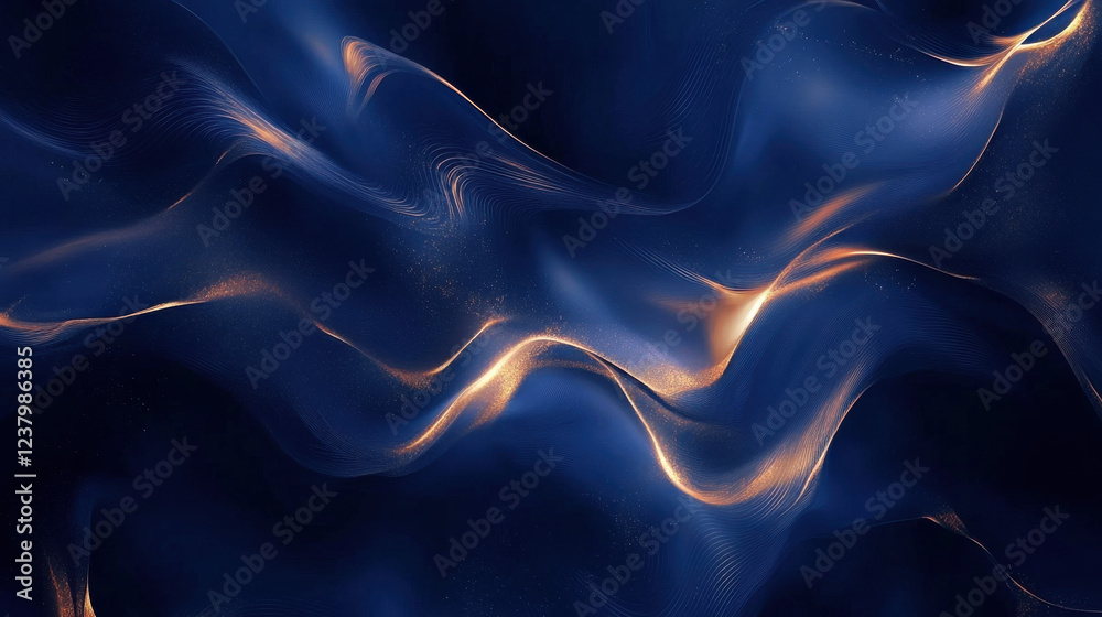 Obraz premium A breathtaking digital background, deep navy tones with graceful golden streaks, flowing silk-like patterns