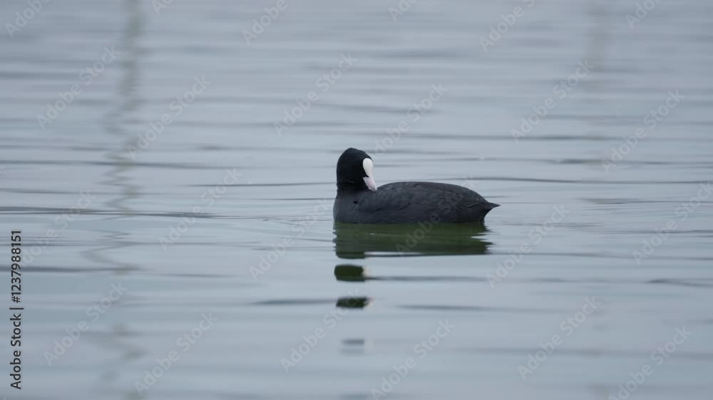 Slow Motion Eurasian Coot Preening Feathers Lake Kerkini Greece Slow Motion Eurasian Coot Preening Feathers Lake Kerkini Greece