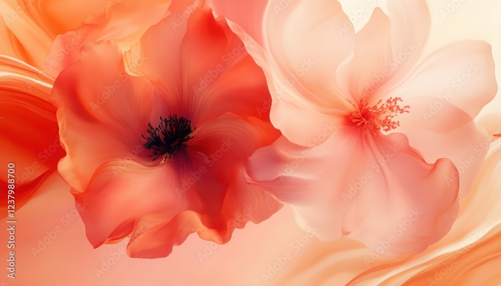 Fototapeta premium Soft Peach and Warm Red Floral Blends in Abstract Radiant Motion