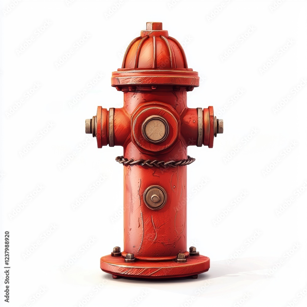 classic red fire hydrant with smooth metallic details, isolated on a white background classic red fire hydrant with smooth metallic details, isolated on a white background