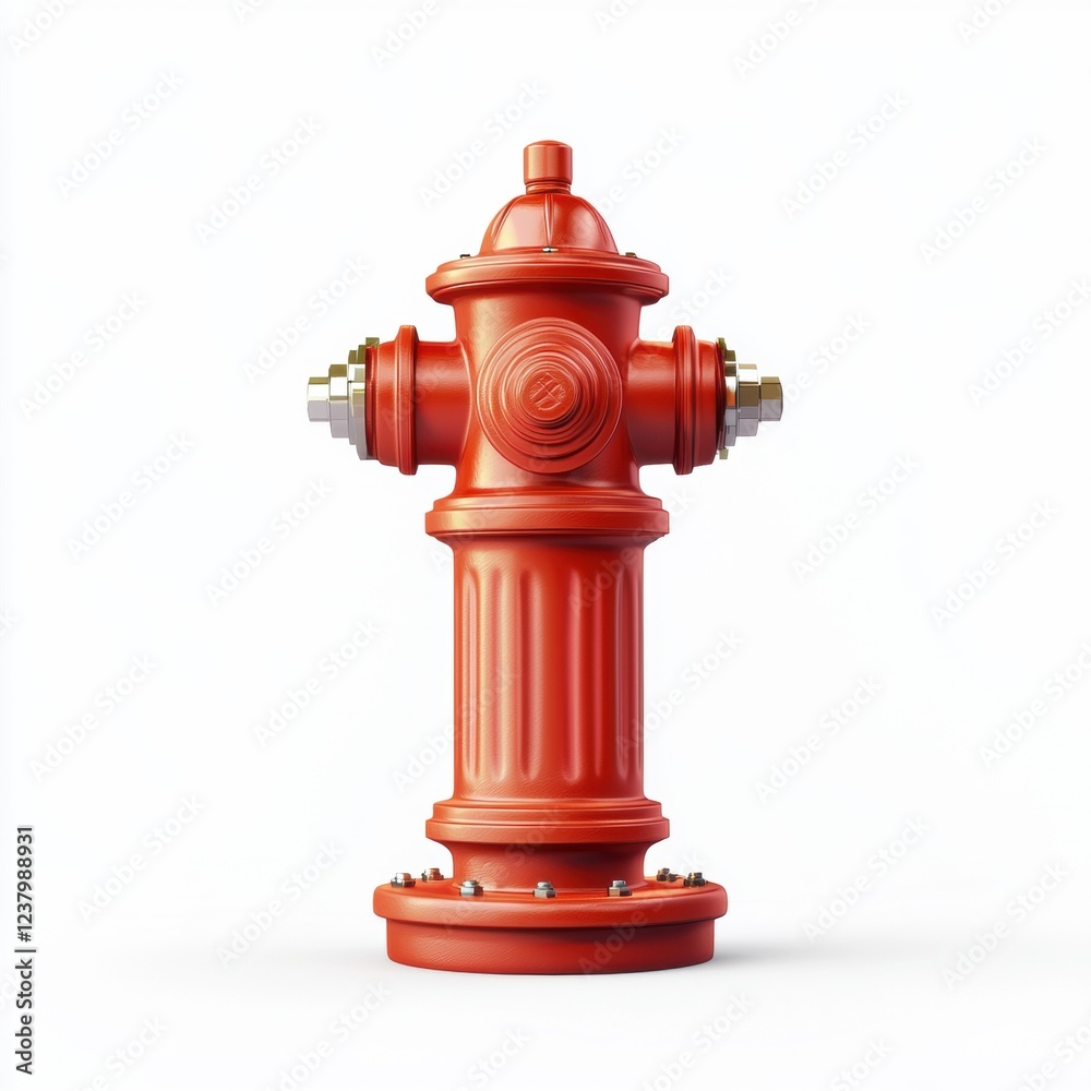 classic red fire hydrant with smooth metallic details, isolated on a white background classic red fire hydrant with smooth metallic details, isolated on a white background