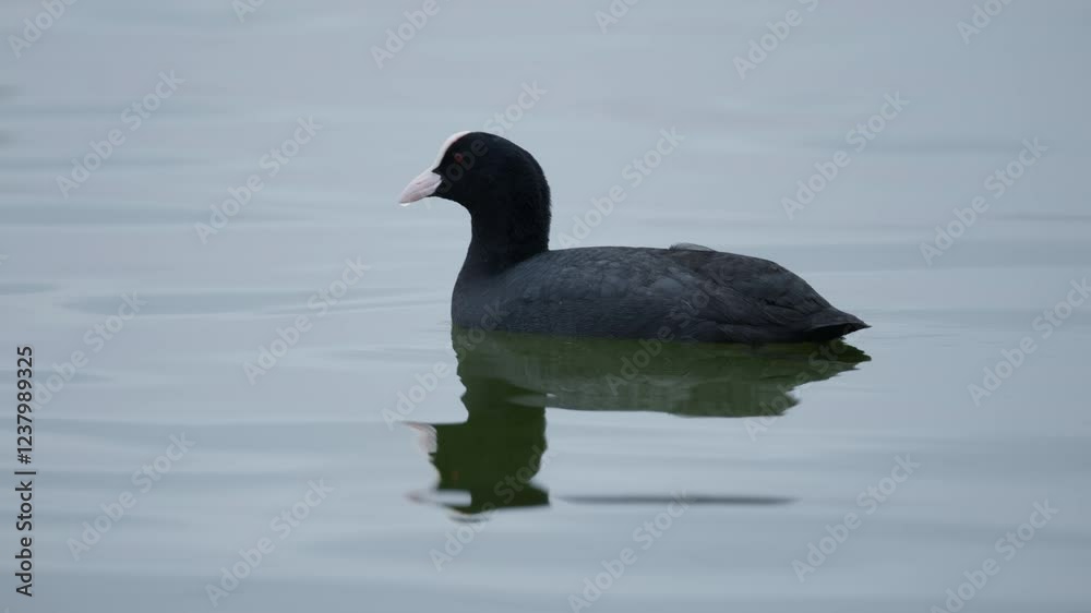Close Up Eurasian Coot diving beak in water Slow Motion Lake Kerkini Close Up Eurasian Coot diving beak in water Slow Motion Lake Kerkini
