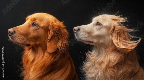 Wallpaper Mural Two golden retrievers sit together, each showing unique features Torontodigital.ca
