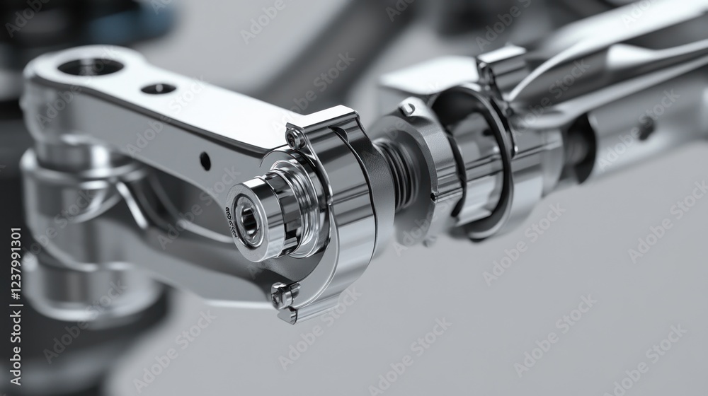 Close-up of a metallic robotic arm joint showcasing precision engineering and functionality. Close-up of a metallic robotic arm joint showcasing precision engineering and functionality.
