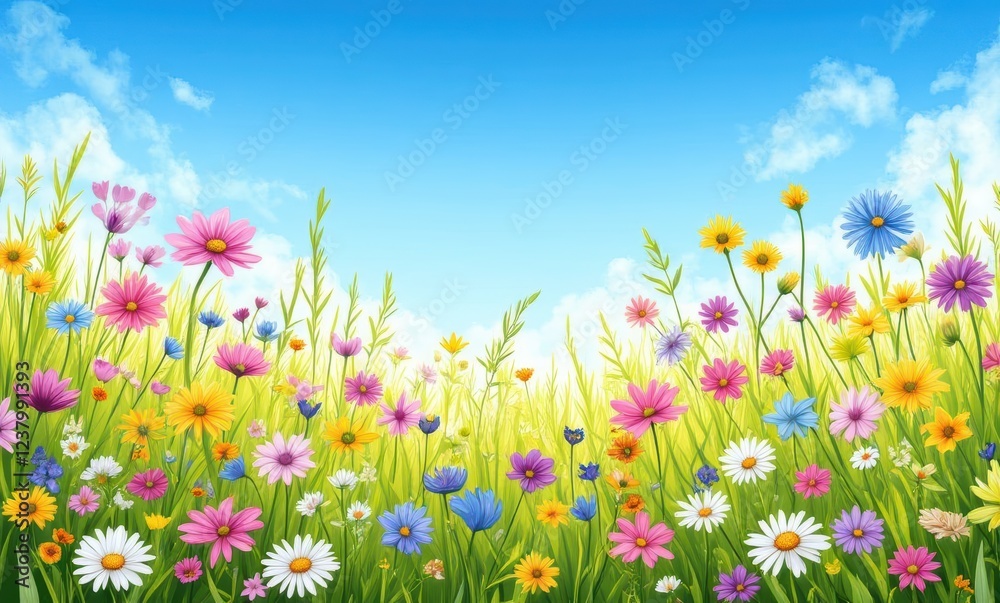 Vibrant meadow filled with colorful flowers Vibrant meadow filled with colorful flowers