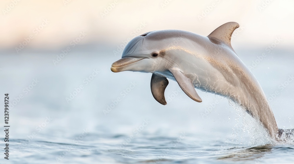 Fototapeta premium Dolphin leaping ocean sunrise wildlife nature