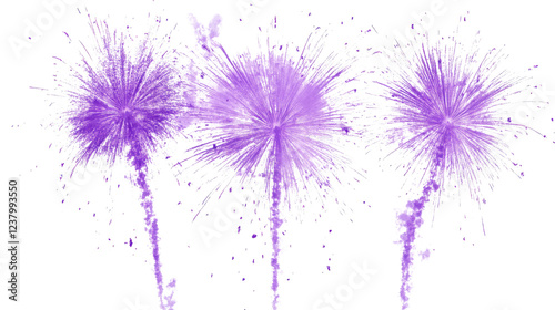 Purple fireworks exploding with transparent background