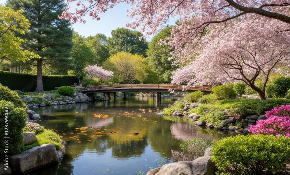 Serene spring garden with cherry blossoms Serene spring garden with cherry blossoms