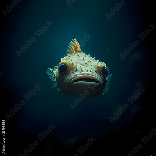 An unusual fish swims at depth in the dark. photo