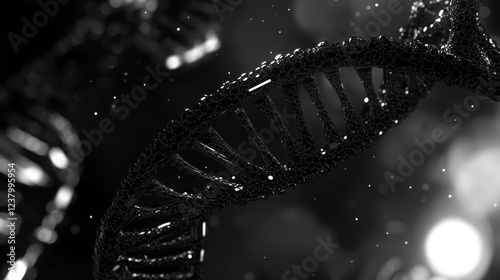 Futuristic dna structure with glowing double helix and molecular connections, abstract science background representing genetic research, biotechnology, and medical innovation in a high-tech laboratory photo