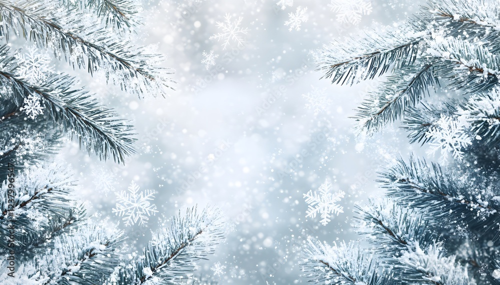 Snow Covered Pine Branches Winter Wonderland Scene Snow Covered Pine Branches Winter Wonderland Scene
