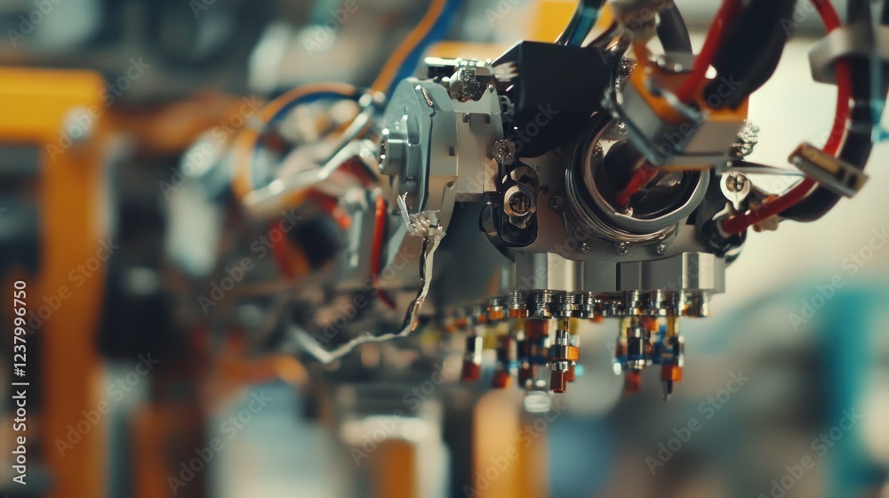 Close-up of a robotic component showcasing intricate mechanical design and engineering. Close-up of a robotic component showcasing intricate mechanical design and engineering.