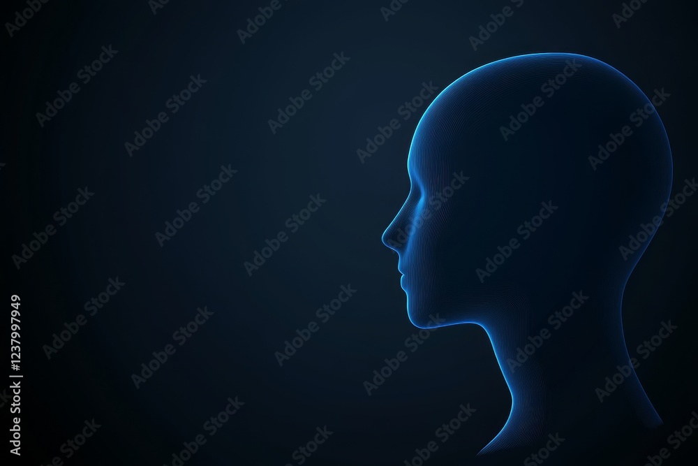 Blue shadow human head side view on dark background. Blue shadow human head side view on dark background.
