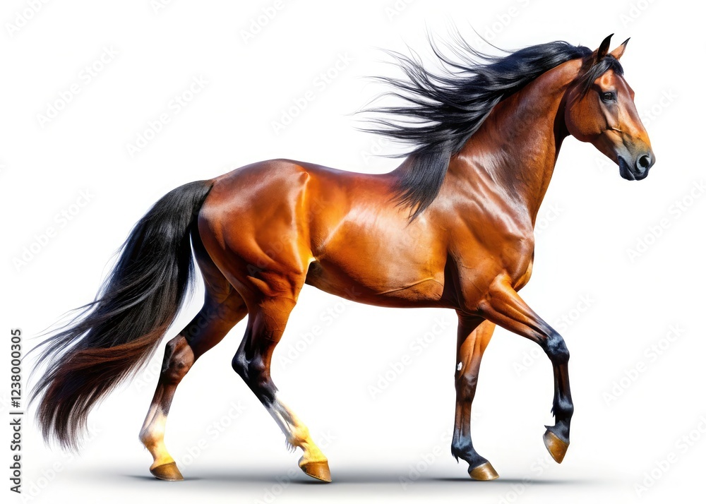Obraz premium A majestic bay horse silhouette, showcased in exquisite equestrian photography, stands out against a pure white backdrop.