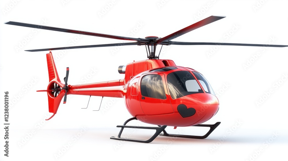 Fototapeta premium A bubbly helicopter with heart-shaped rotor blades, isolated on white