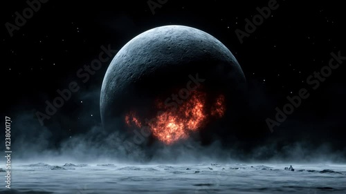Lunar landscape with a dramatic eclipse and fiery  video motion 4k, glowing effect creating an otherworldly ambiance, Ideal for science fiction themes, astronomy