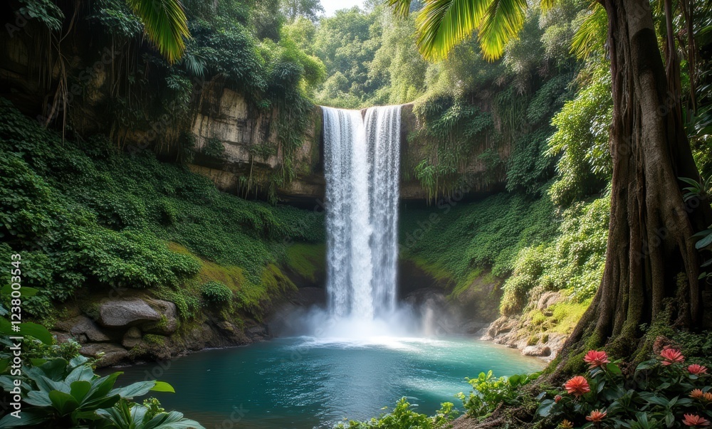 Stunning waterfall in a lush jungle setting Stunning waterfall in a lush jungle setting