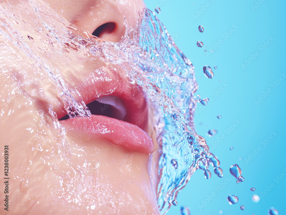 Fototapeta premium Hydration visualization with water splashes on lips and face
