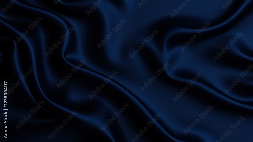 Fototapeta premium Black blue abstract background. Dark blue silk satin texture background. Shiny fabric with wavy soft pleats. Dark blue elegant background with copy space for your design