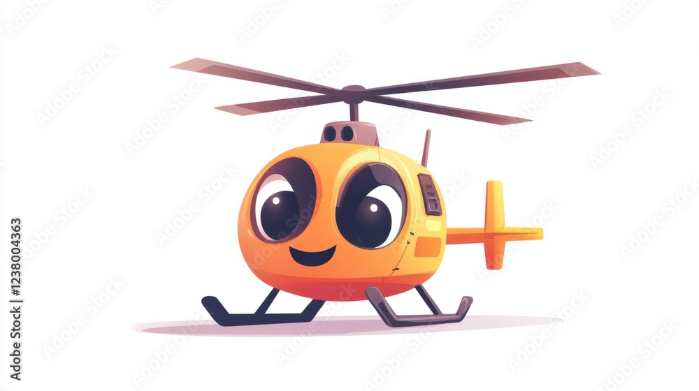Obraz premium Charming vector helicopter with simple rounded shapes and a cute expression, isolated on white