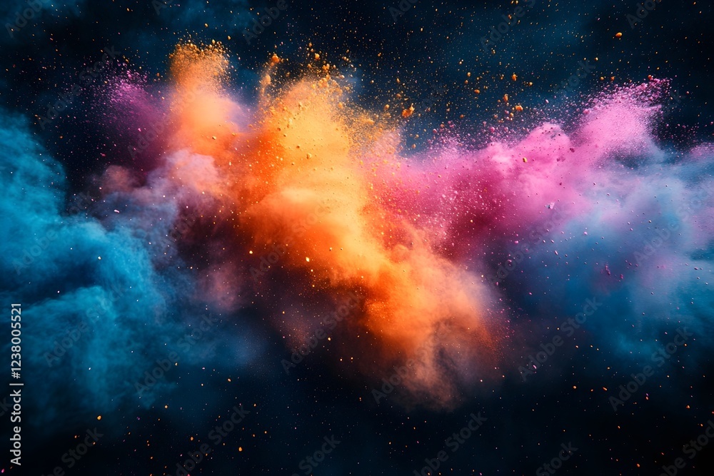 Fototapeta premium a burst of holi powder exploding in the air, with vibrant colors suspended in motion. colorful holi powder blowing up