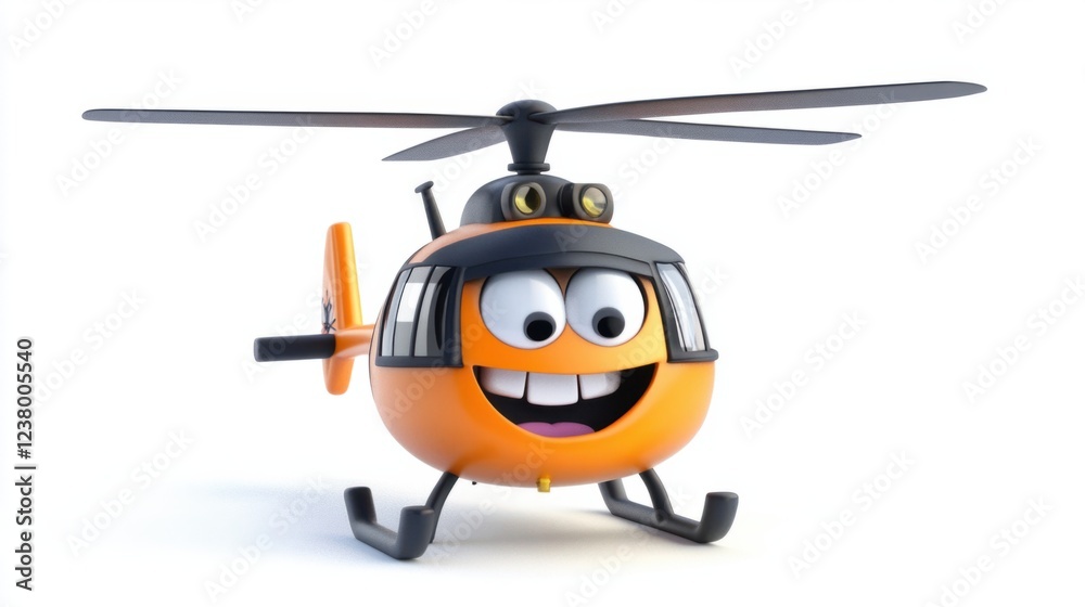 Funny helicopter character with a tiny hat and a cheerful expression, isolated on white Funny helicopter character with a tiny hat and a cheerful expression, isolated on white