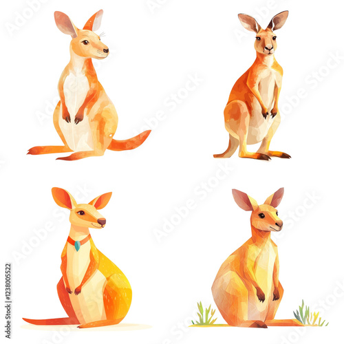 Flat style illustration of a kangaroo, isolated on a white background. Collection cutout png.