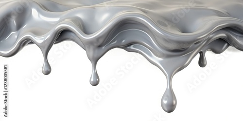 Isolated gray slime flows down a smooth white surface, dark grey color, wet texture, gloopy substance