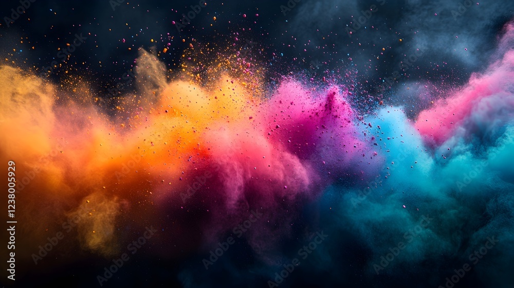 Naklejka premium a burst of holi powder exploding in the air, with vibrant colors suspended in motion. colorful holi powder blowing up