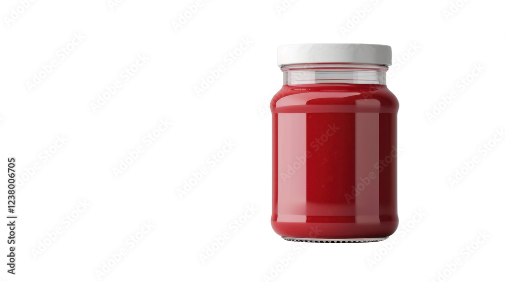Glass jar filled with red tomato sauce on transparent background Glass jar filled with red tomato sauce on transparent background
