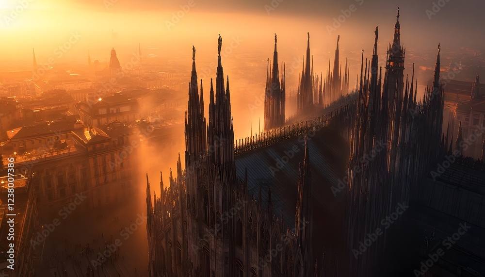 Obraz premium Milan Cathedral Sunset Aerial View Foggy Cityscape