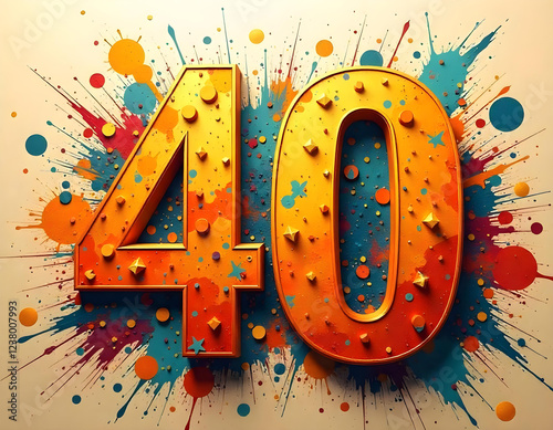 Wallpaper Mural Vintage retro Number 40, forty, grunge 40th birthday, Number 40, Color splash, 40th anniversary, yellow gold red retro 40 celebration card illustration with gold, illustration of a birthday card,	 Torontodigital.ca