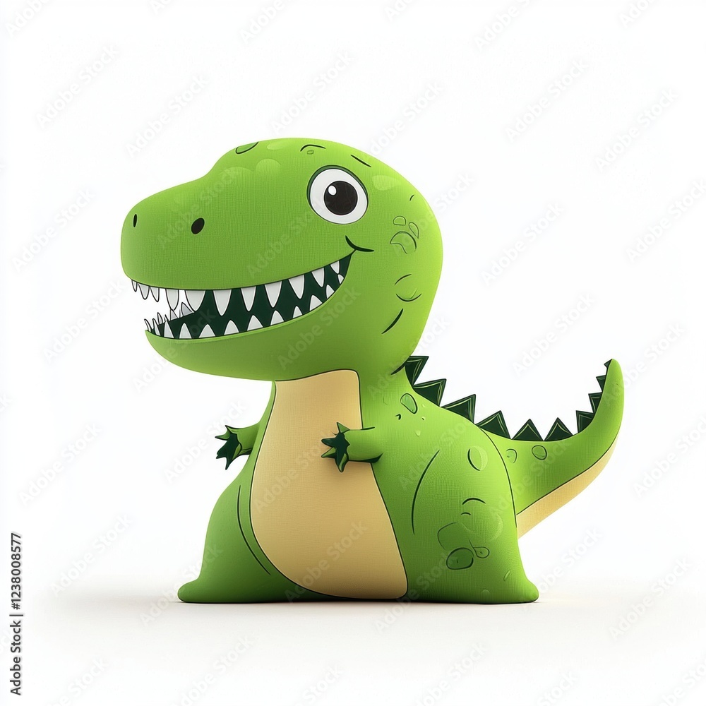 Fototapeta premium Dinosaur-themed pillow with a cute green T-Rex design, centered on a clean white background