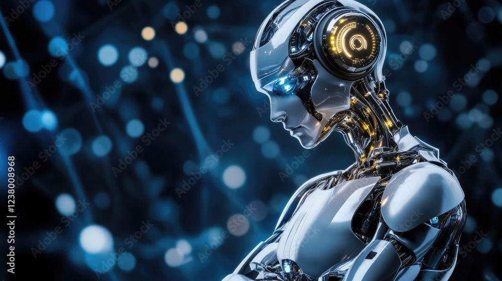 Fototapeta premium AI technology empowering modern business strategies, with smart systems, glowing algorithms, and predictive data analytics.