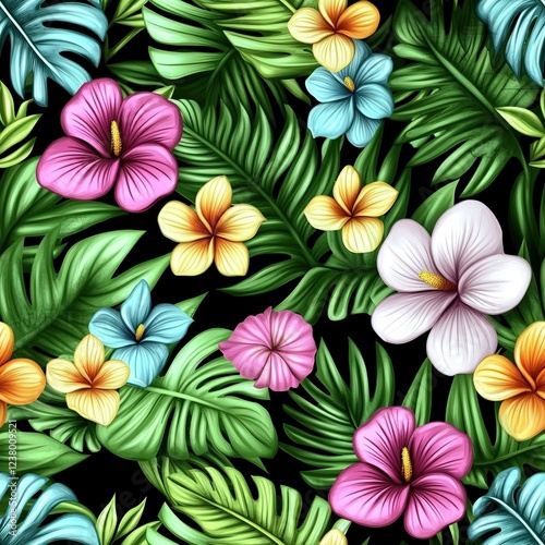 Vibrant Tropical Flowers   Lush Leaves Seamless Pattern