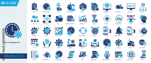 Time Management icon collection Glyph Color Style. planning, time management, investment, business, human resources, productivity