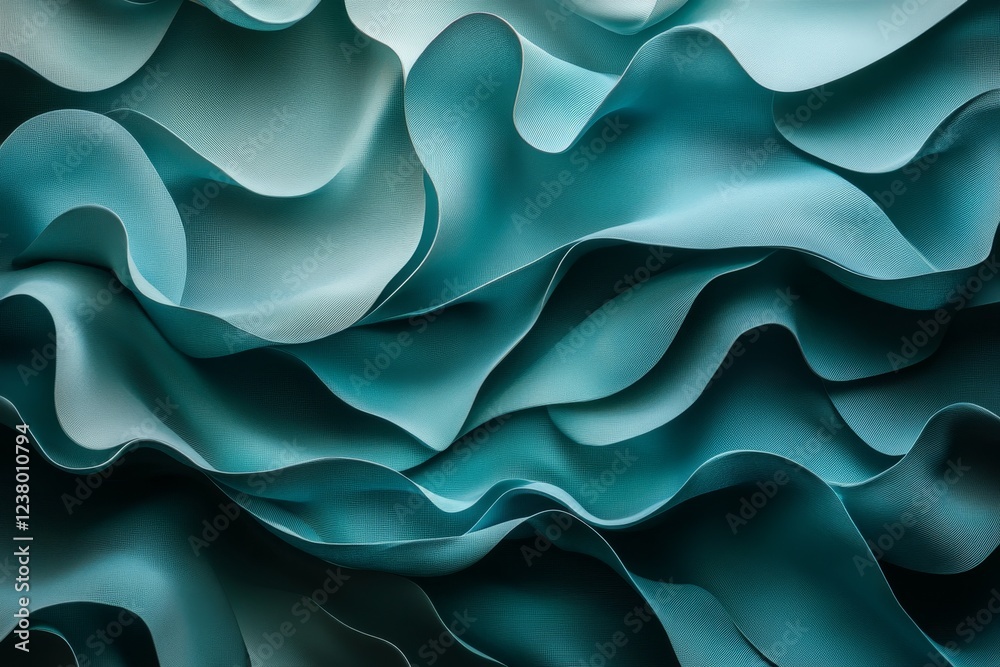 Obraz premium Abstract teal waves, flowing fabric texture background.