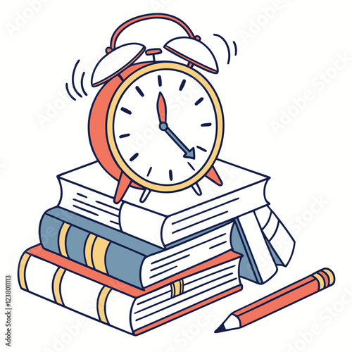 Back to school concept clock on a pile of books