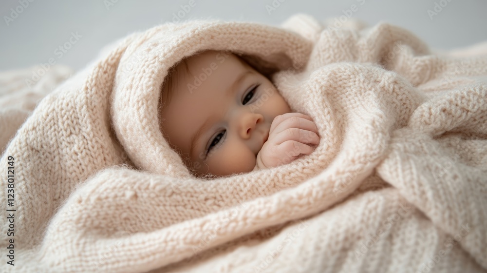 Elegant Tiny baby hands peeking out from under a soft pink knitted blanket with heart shaped patterns creating a heartwarming and cozy scene Elegant Tiny baby hands peeking out from under a soft pink knitted blanket with heart shaped patterns creating a heartwarming and cozy scene